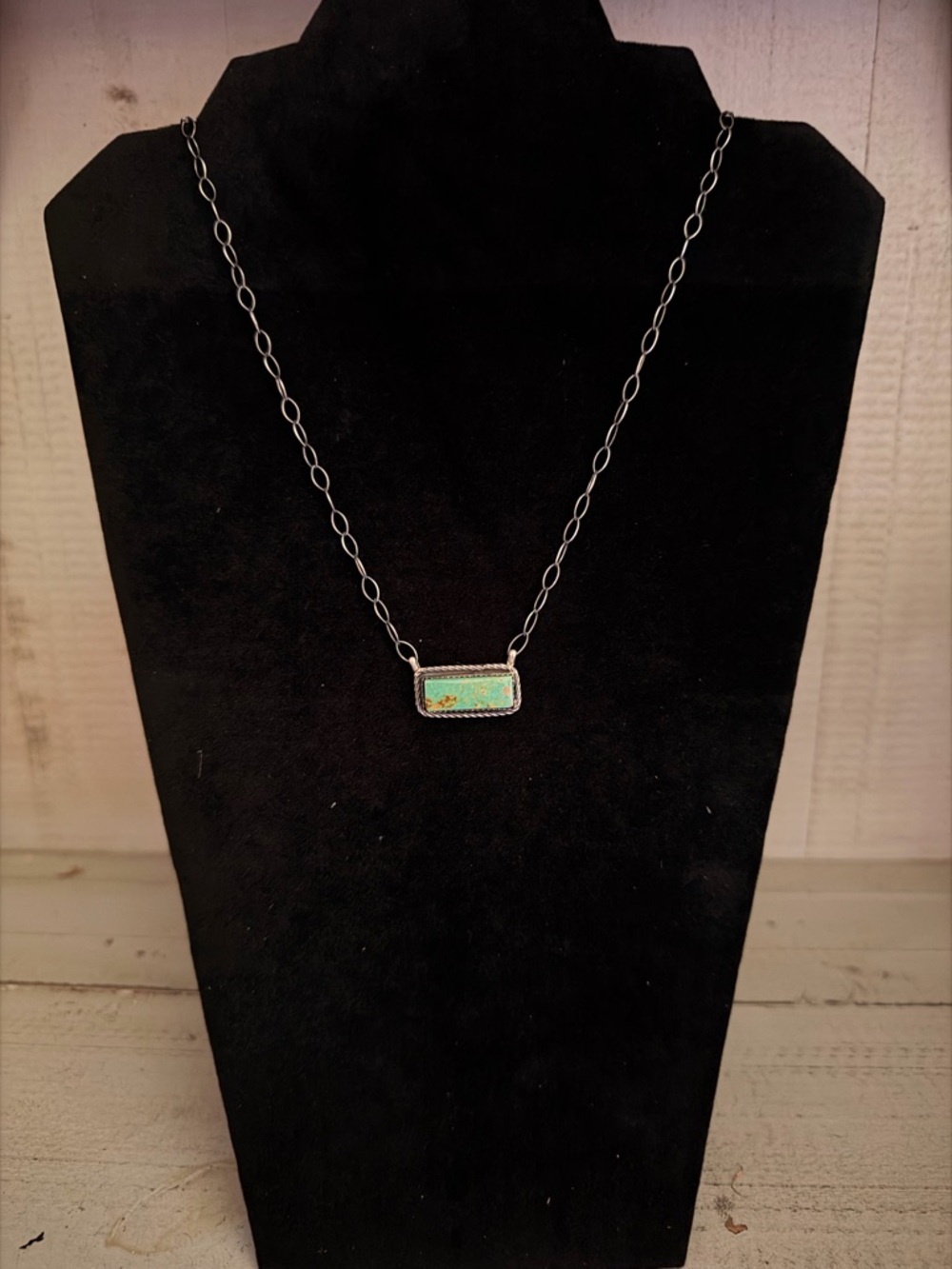 Tia Long Signed 925 Sterling Silver  Kingman Turquoise Bar Necklace